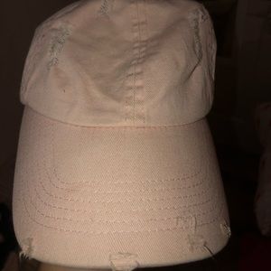 Distressed pink, ball cap hat, lightly worn